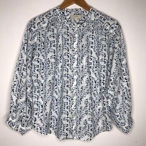 NWT Loft Blue floral puffy sleeve button up